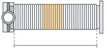 Radiator met thermostaat linksboven en goudkleurige lamellen in het middengedeelte, afmetingen aangegeven met stippellijnen.