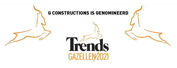 G Constructions is genomineerd voor Trends Gazellen 2021 met springende gazelles in oranje.